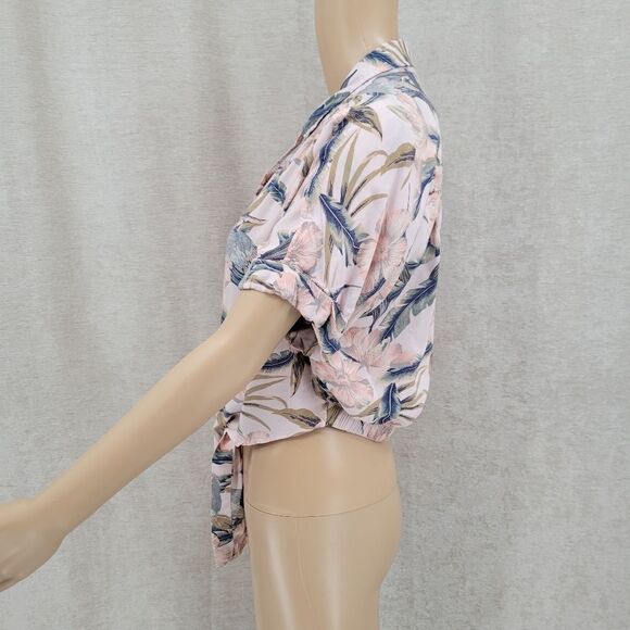 American Eagle Tie Front Tropical Button Down Blouse Cropped Women's Small - Picture 4 of 14